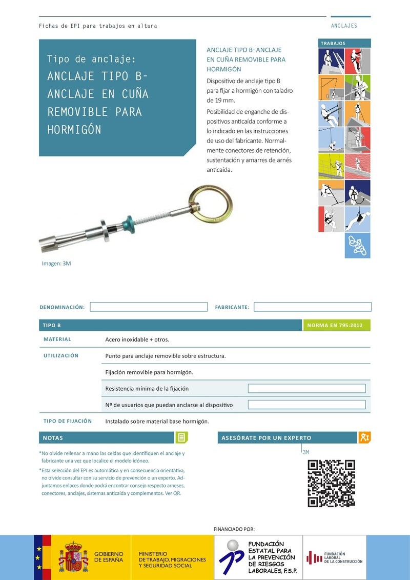 Sistemas de protección anticaída. Anclaje tipo B (en cuña). 