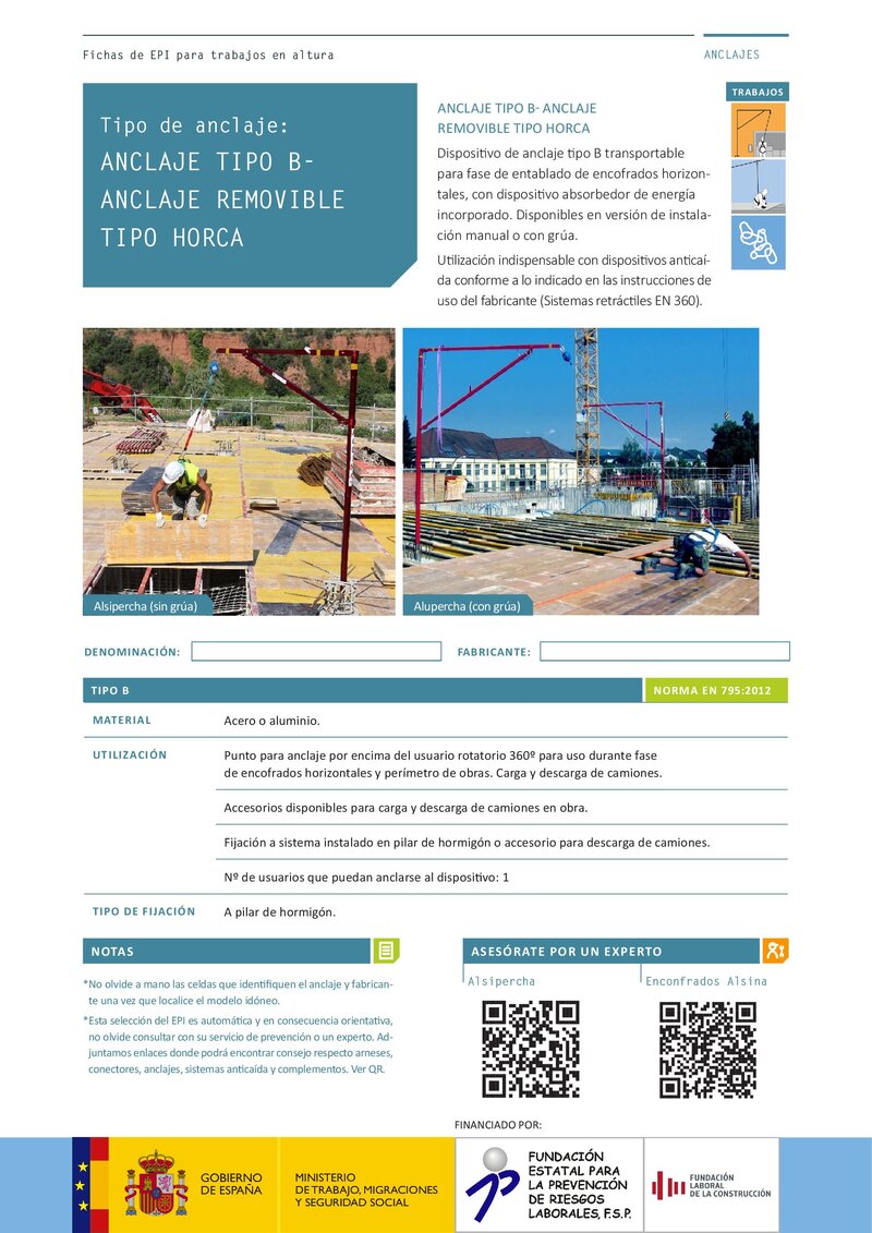 Sistemas de protección anticaída. Anclaje tipo B (horca).