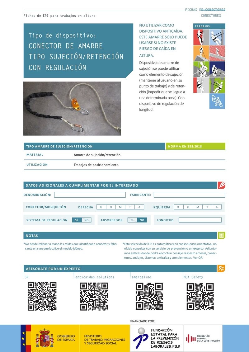 Sistemas anticaída. Conector de amarre (con regulación).