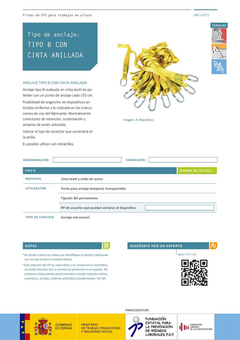 Sistemas de protección anticaída. Anclaje tipo B Cinta anillada.