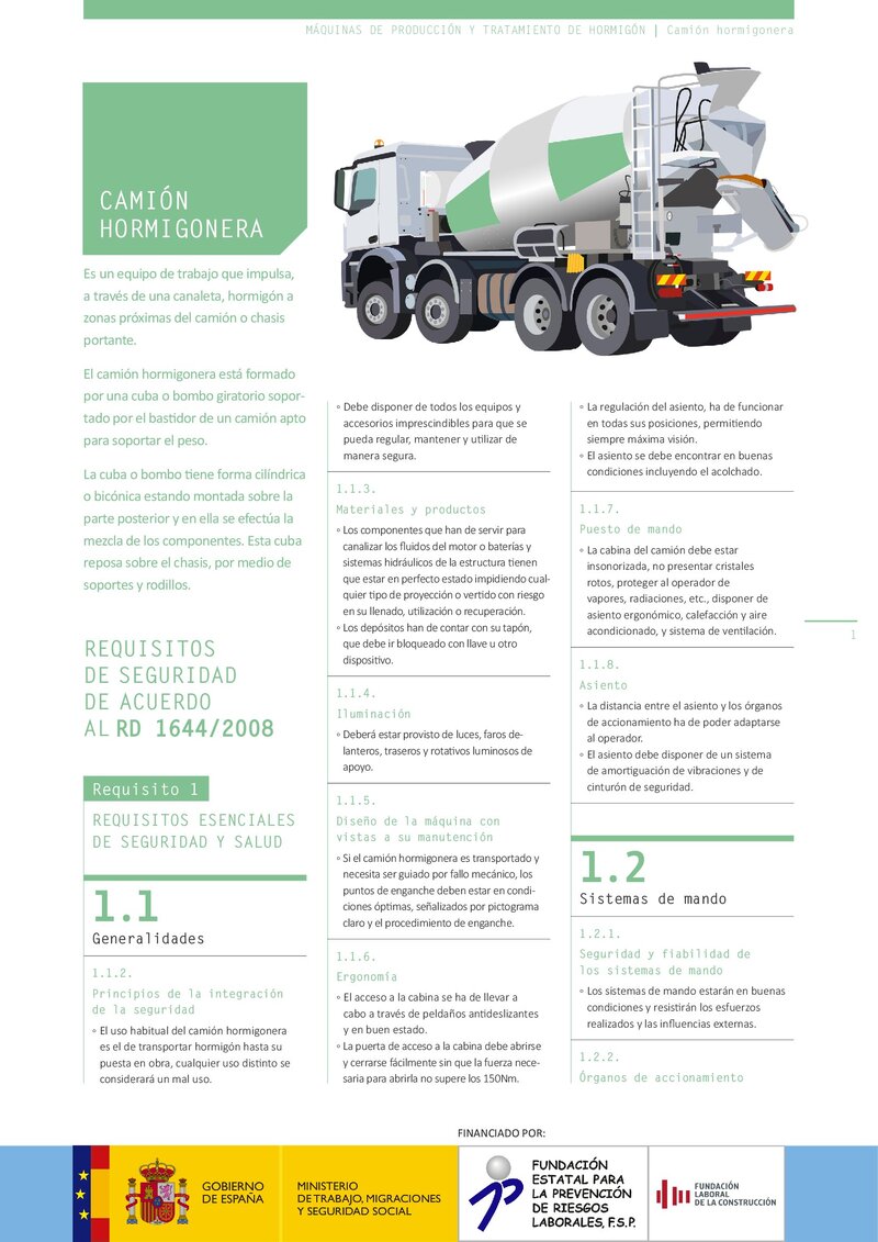 Requisitos de seguridad. Camión hormigonera.