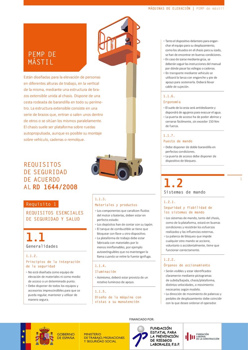Requisitos de seguridad. PEMP de mástil.