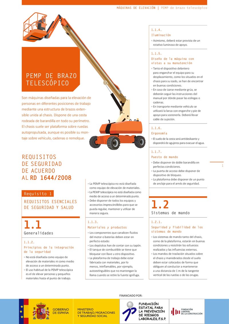 Requisitos de seguridad. PEMP de brazo telescópico.