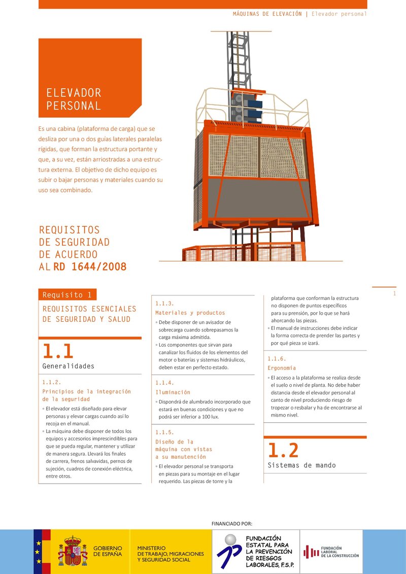 Requisitos de seguridad. Elevador personal.