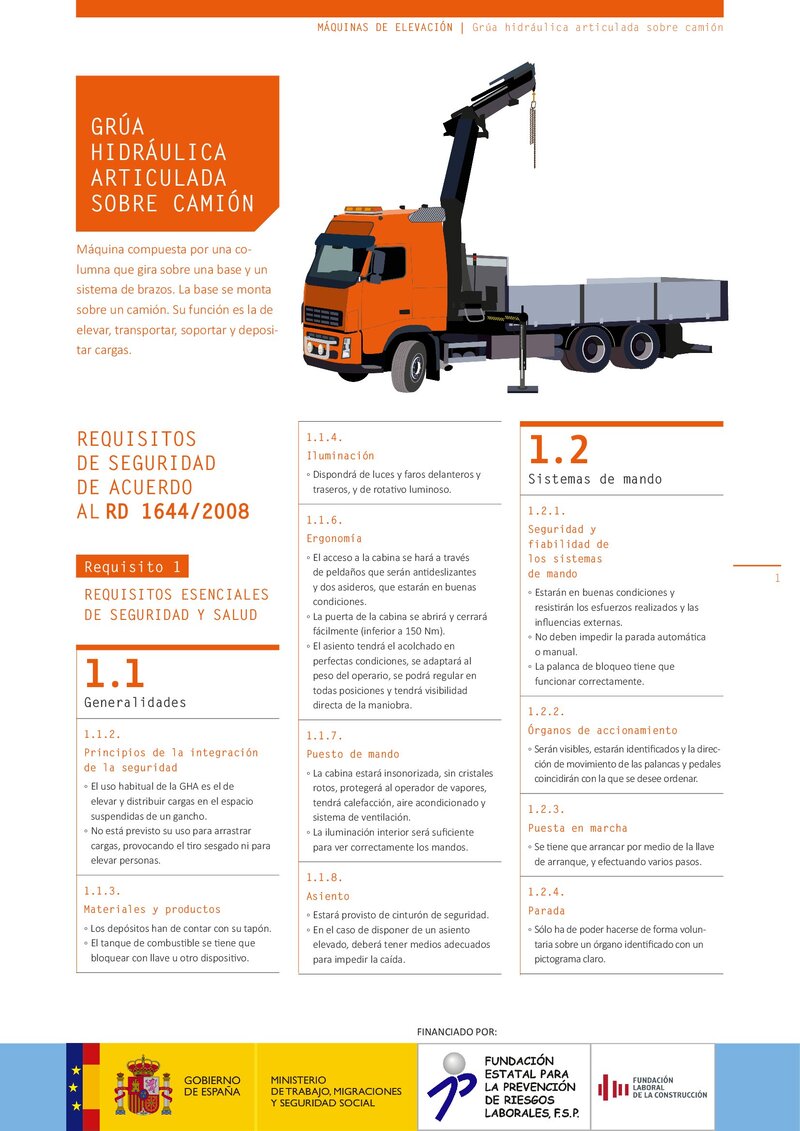Requisitos de seguridad. Grúa hidráulica articulada sobre camión.