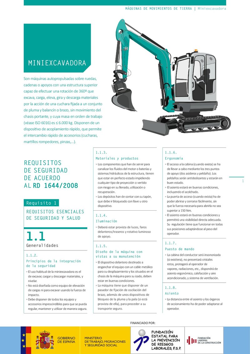 Requisitos de seguridad. Miniexcavadora.