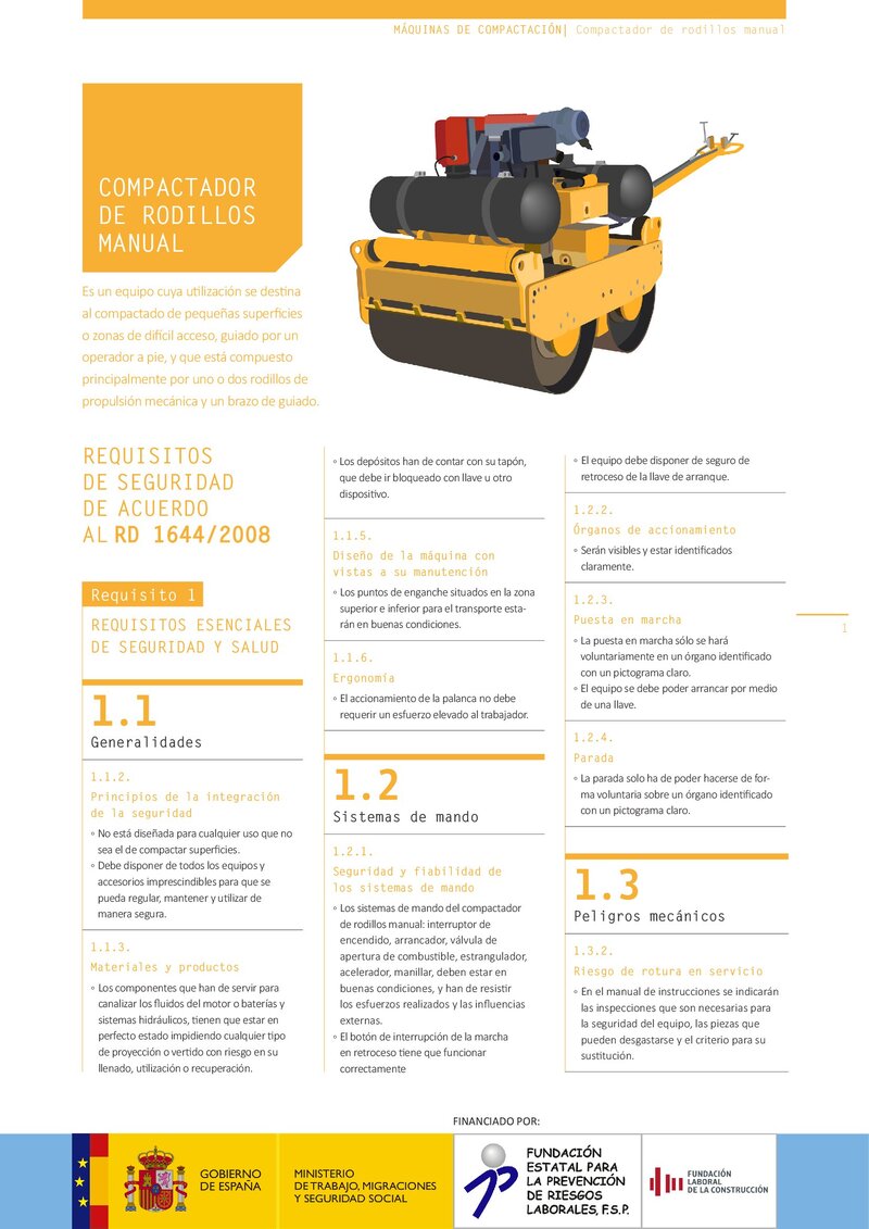 Requisitos de seguridad. Compactador de rodillos manual.
