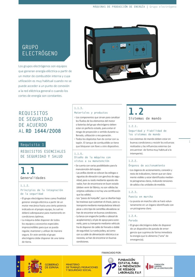 Requisitos de seguridad. Grupo electrógeno.