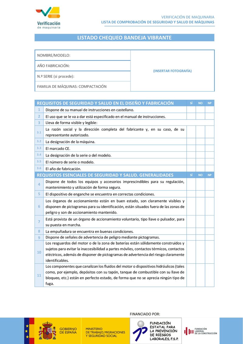 Lista de chequeo: bandeja vibrante.