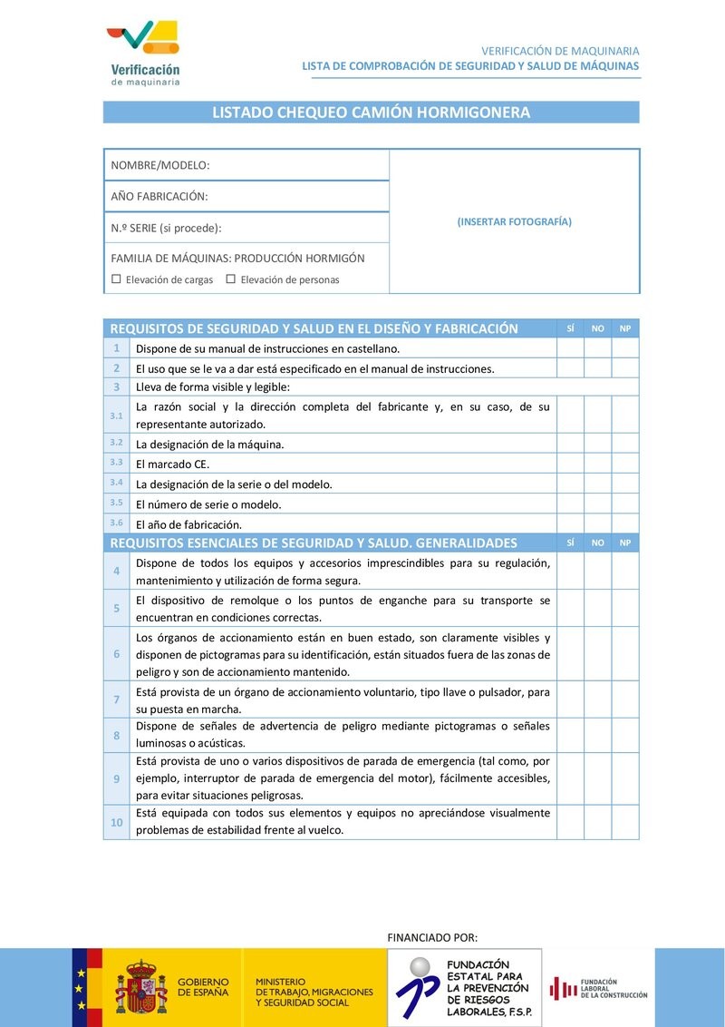 Lista de chequeo: camión hormigonera.