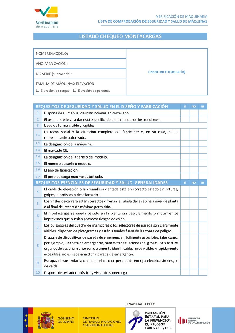 Lista de chequeo: montacargas.