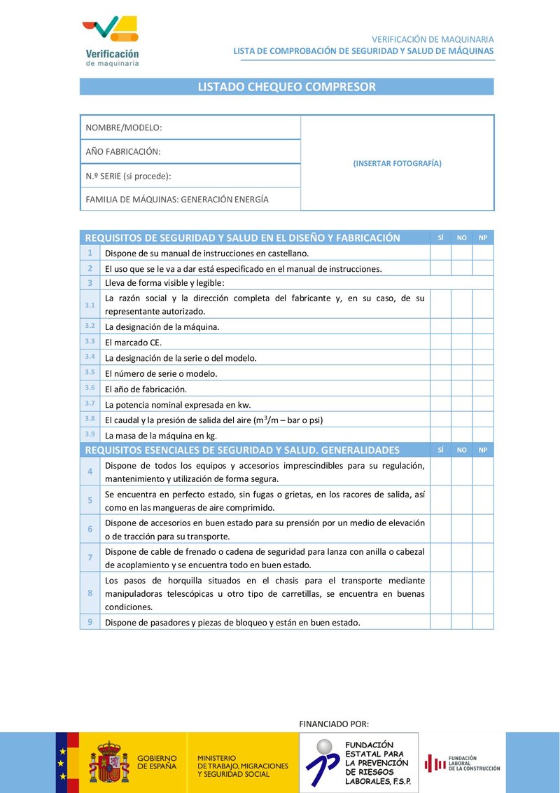 Lista de chequeo: compresor.