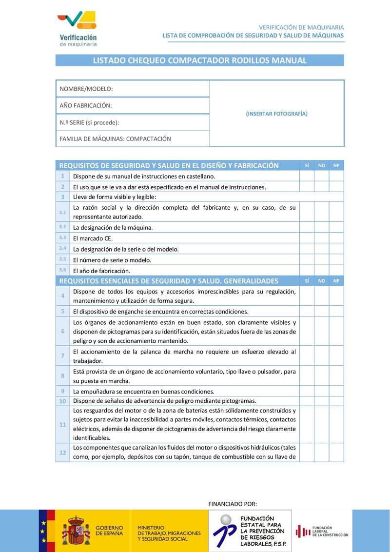 Lista de chequeo: compactador de rodillos manual.