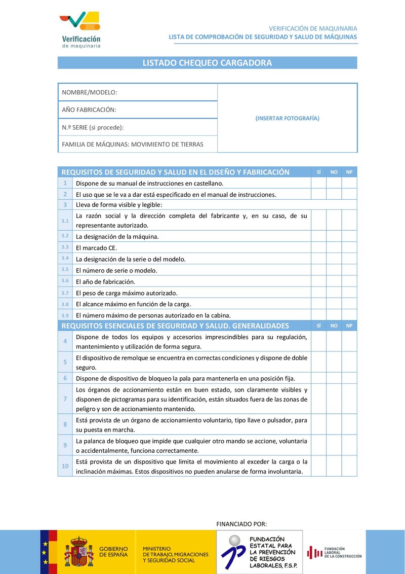 Lista de chequeo: cargadora.