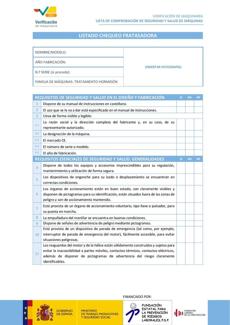 Lista de chequeo: fratasadora.
