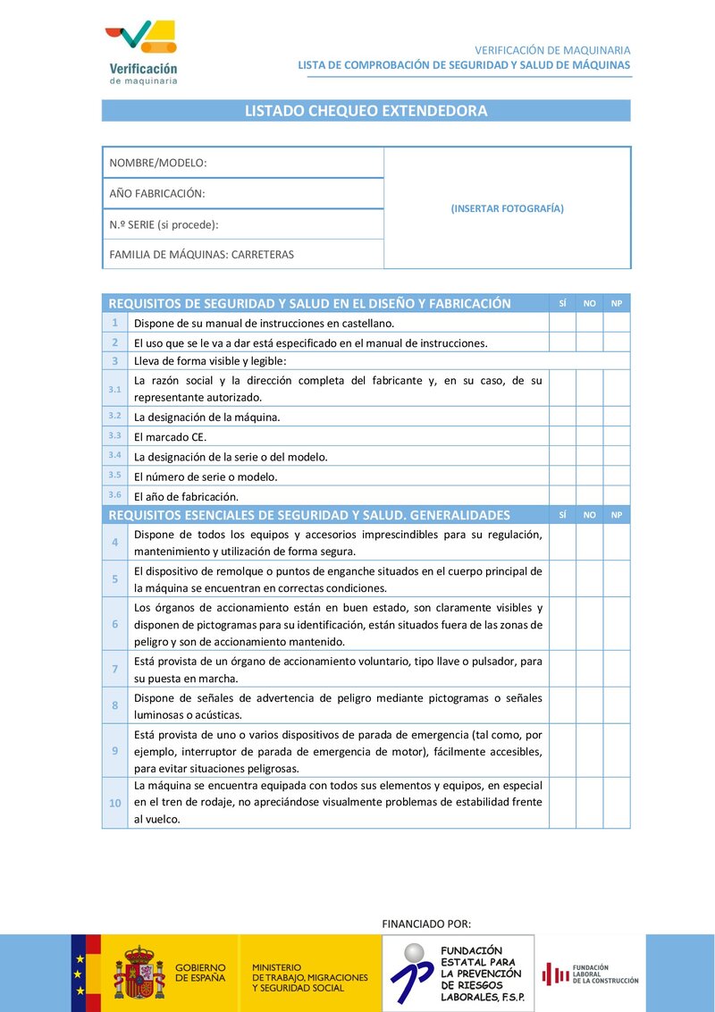 Lista de chequeo: extendedora.