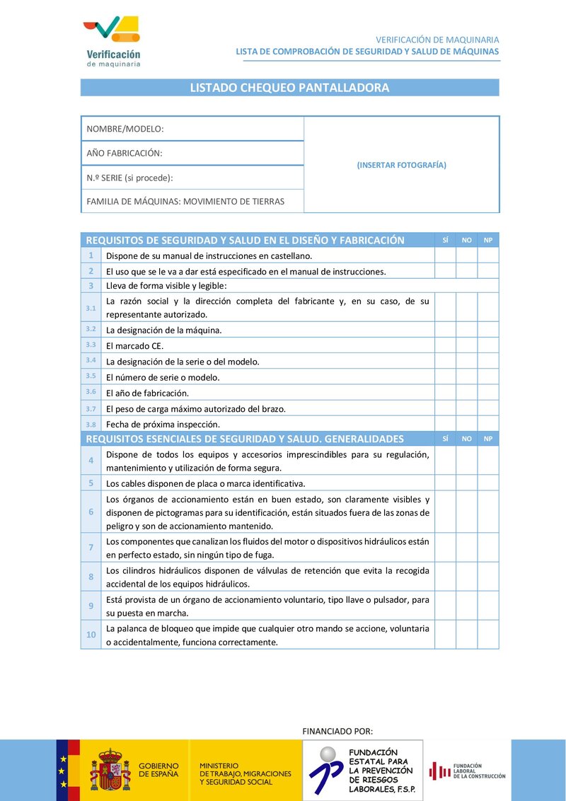 Lista de chequeo: pantalladora.