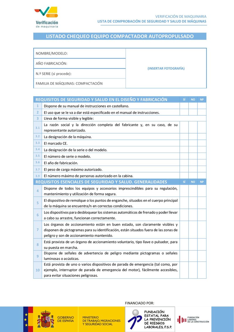 Lista de chequeo: equipo compactador autopropulsado.