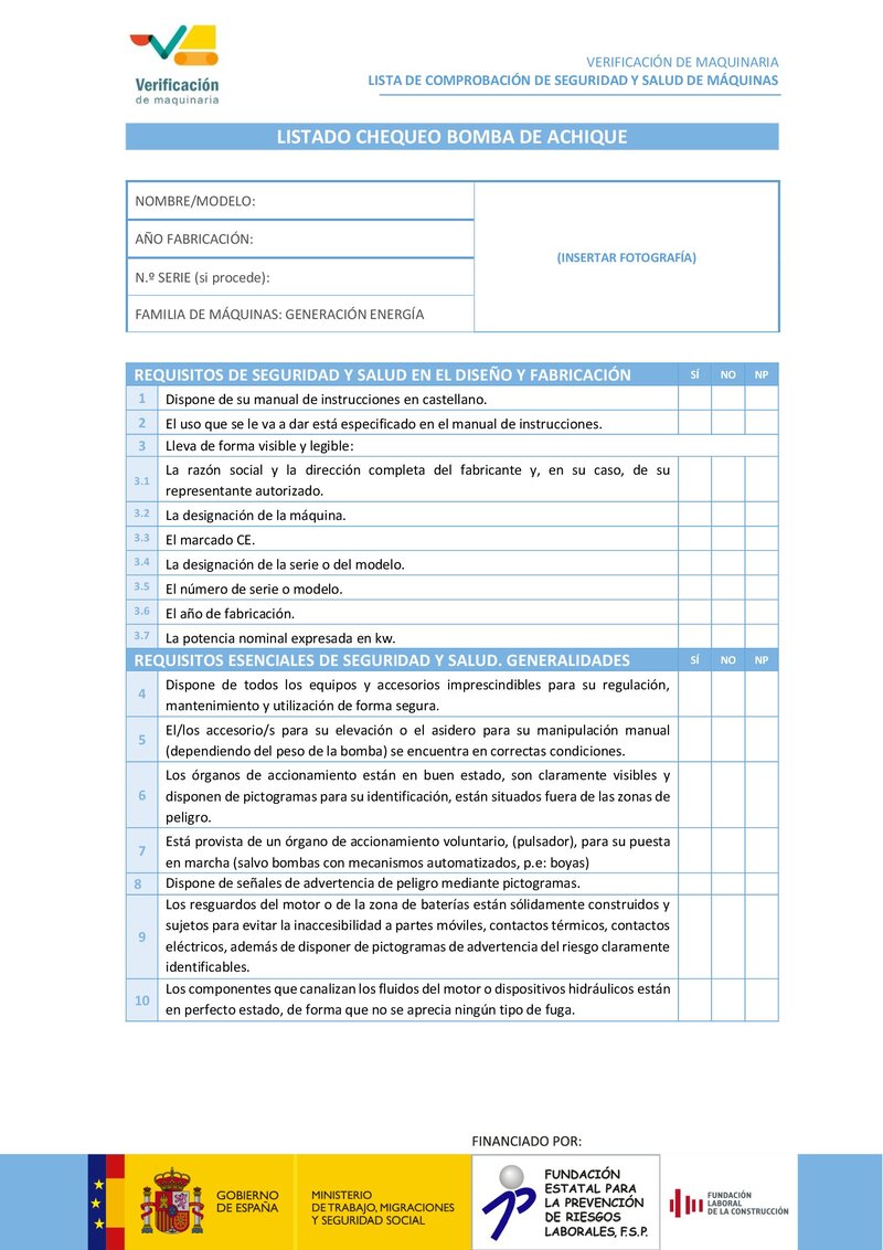 Lista de chequeo: bomba de achique.