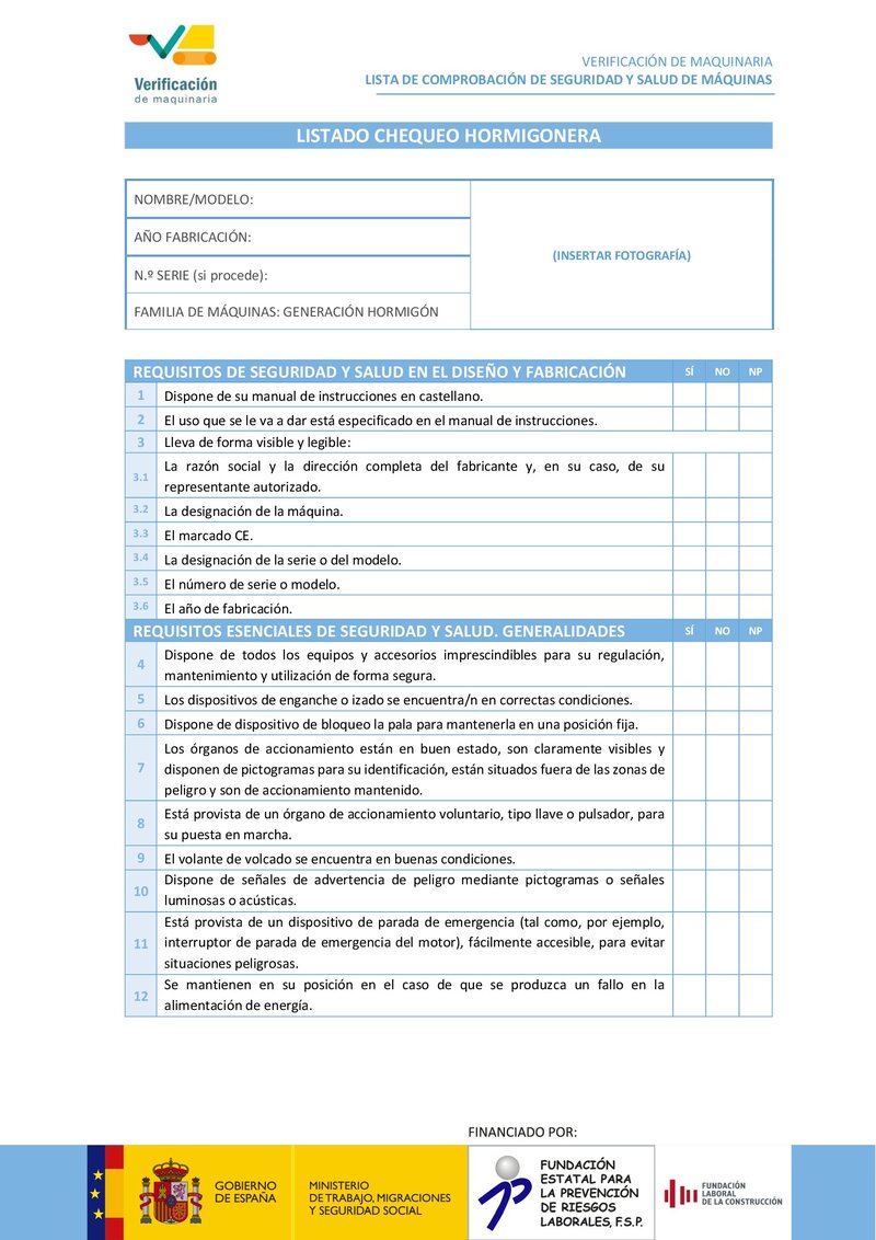 Lista de chequeo: hormigonera.