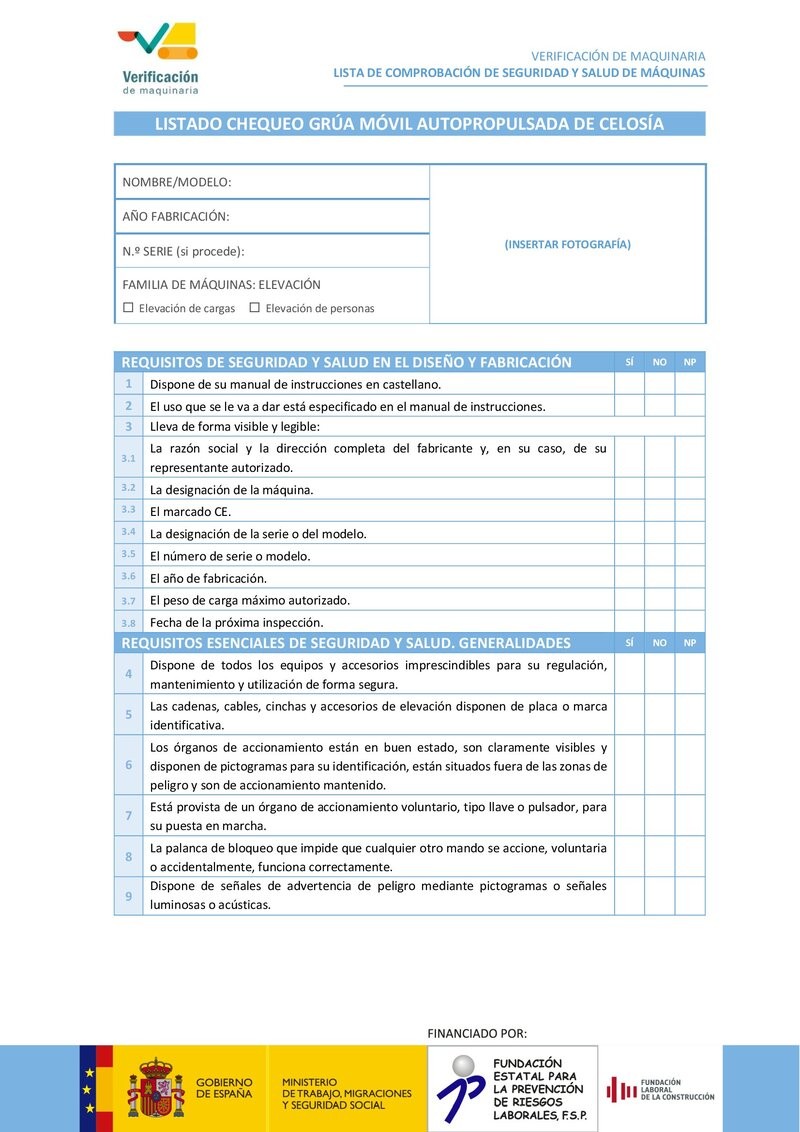 Lista de chequeo: grúa móvil autopropulsada de celosía.