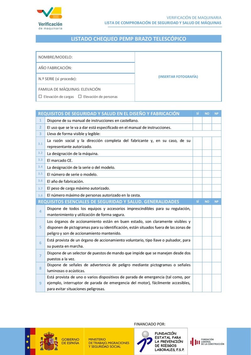 Lista de chequeo: PEMP brazo telescópico.