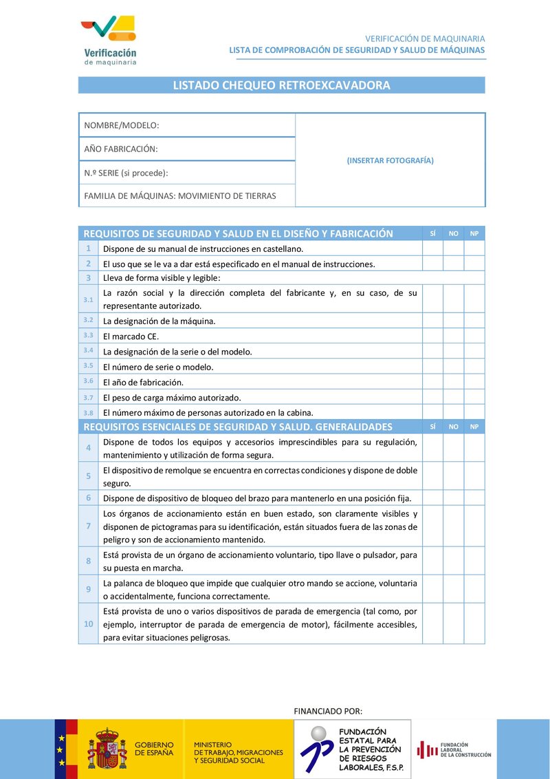 Lista de chequeo: retroexcavadora.