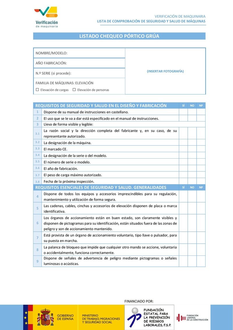 Lista de chequeo: pórtico grúa.