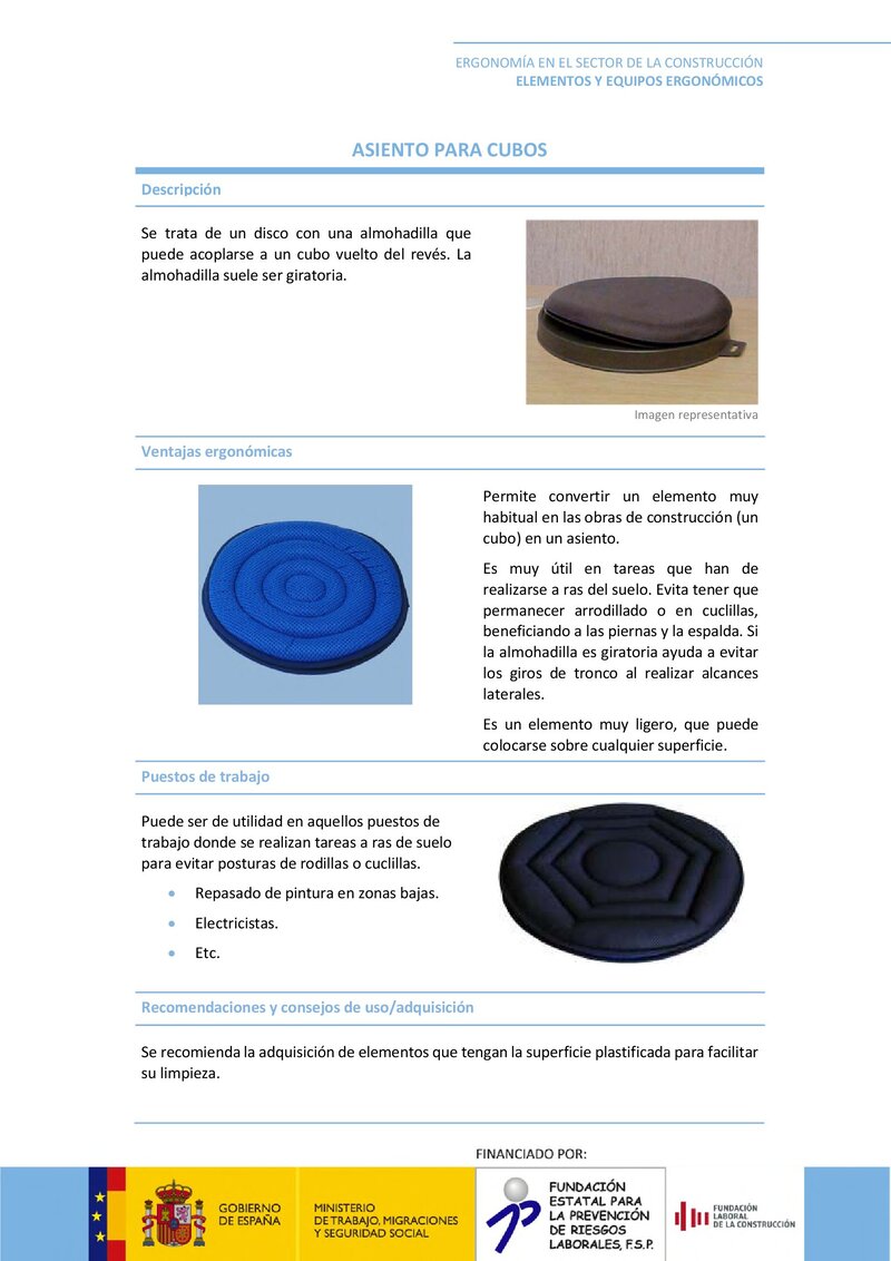 Elementos ergonómicos. Almohadilla asiento cubo.