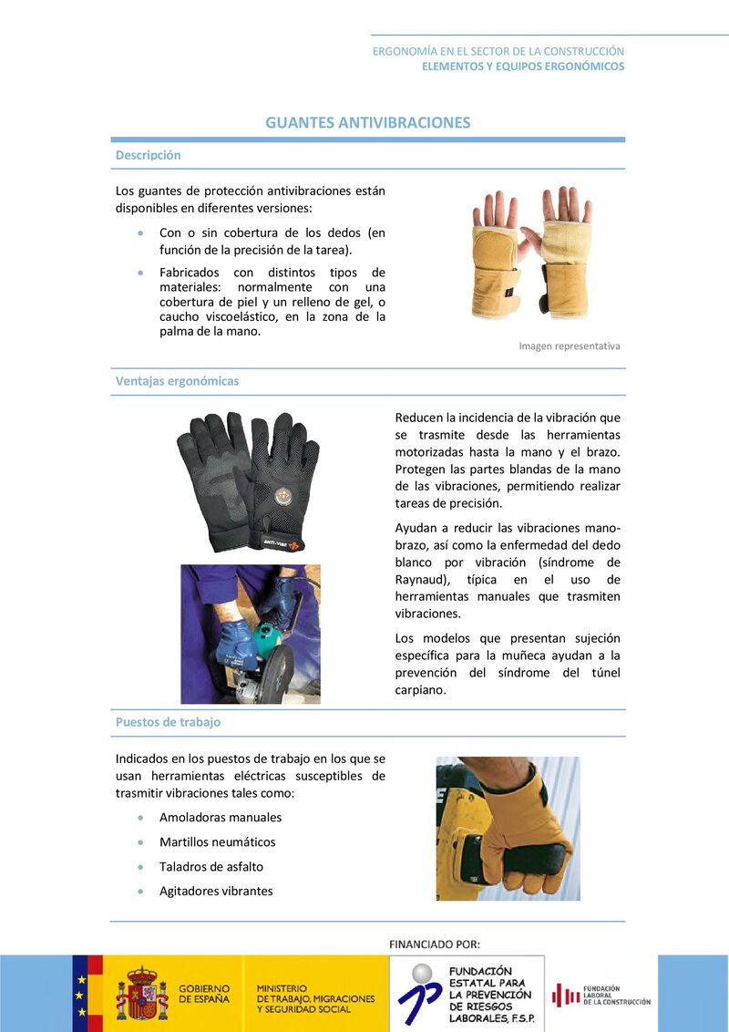 Elementos ergonómicos. Guantes antivibraciones.