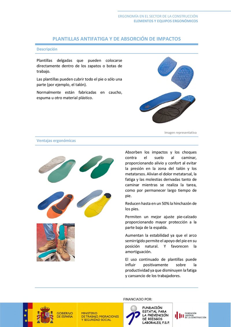 Elementos ergonómicos. Plantillas antifatigas.