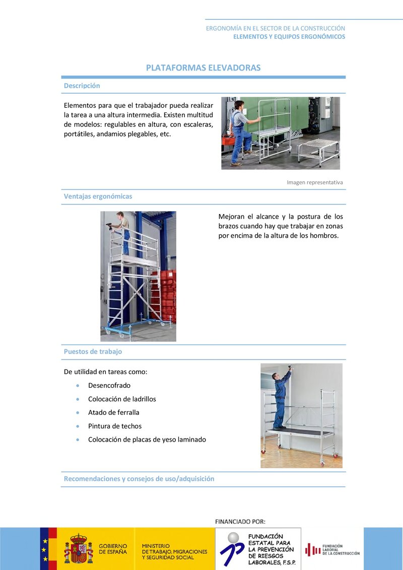 Elementos ergonómicos. Plataforma elevadora.