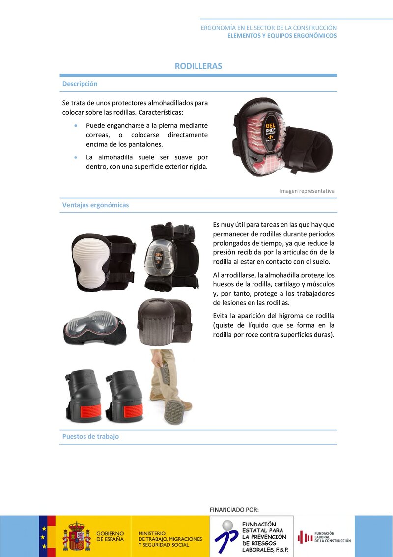 Elementos ergonómicos. Rodilleras.
