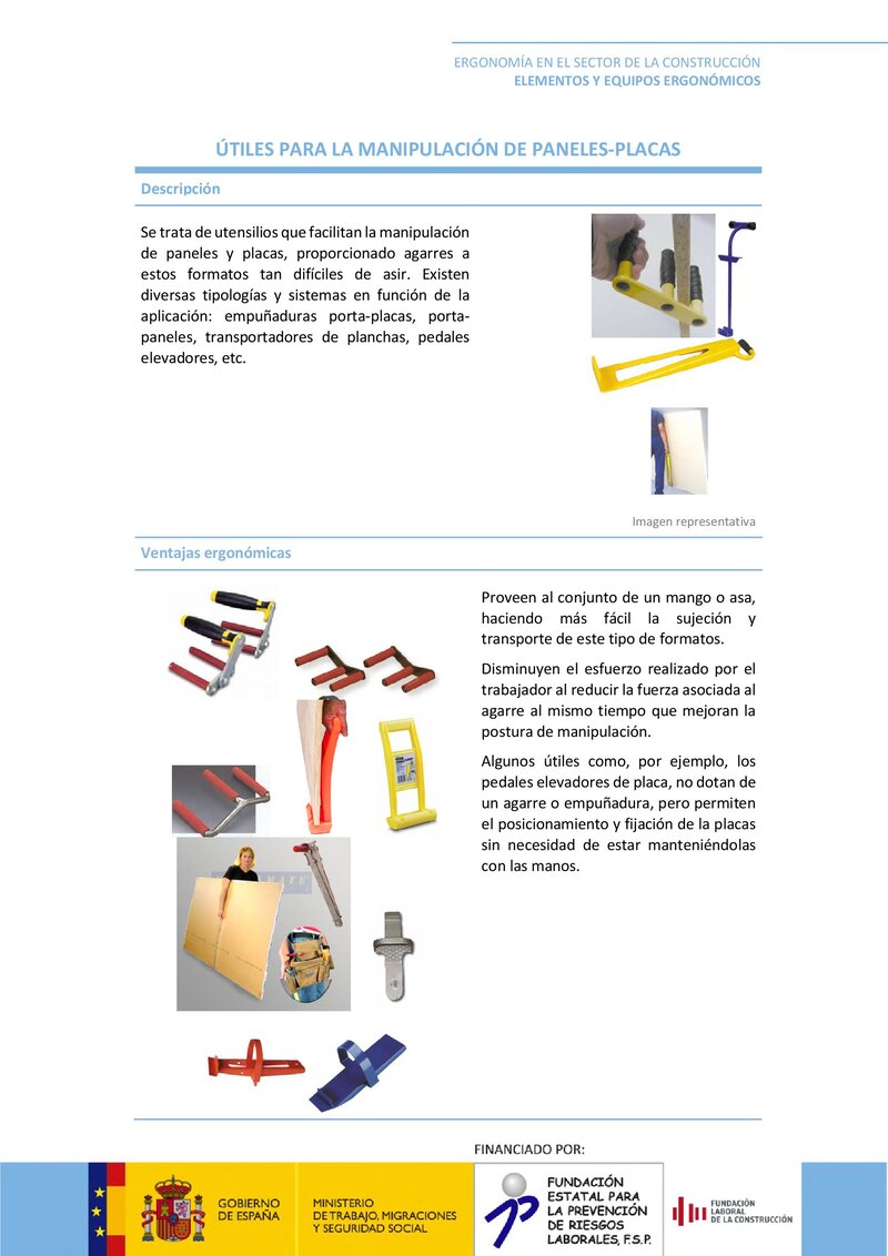Elementos ergonómicos. Agarre de paneles y placas.
