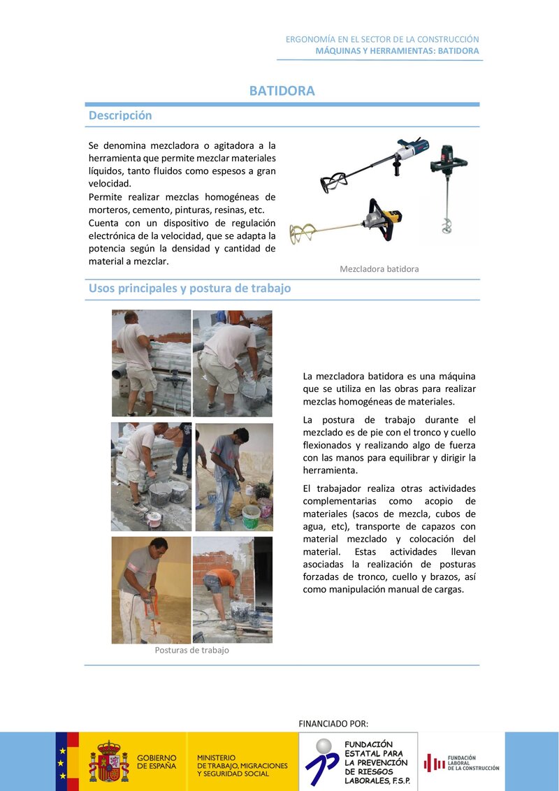 Batidora. Riesgos ergonómicos y recomendaciones.