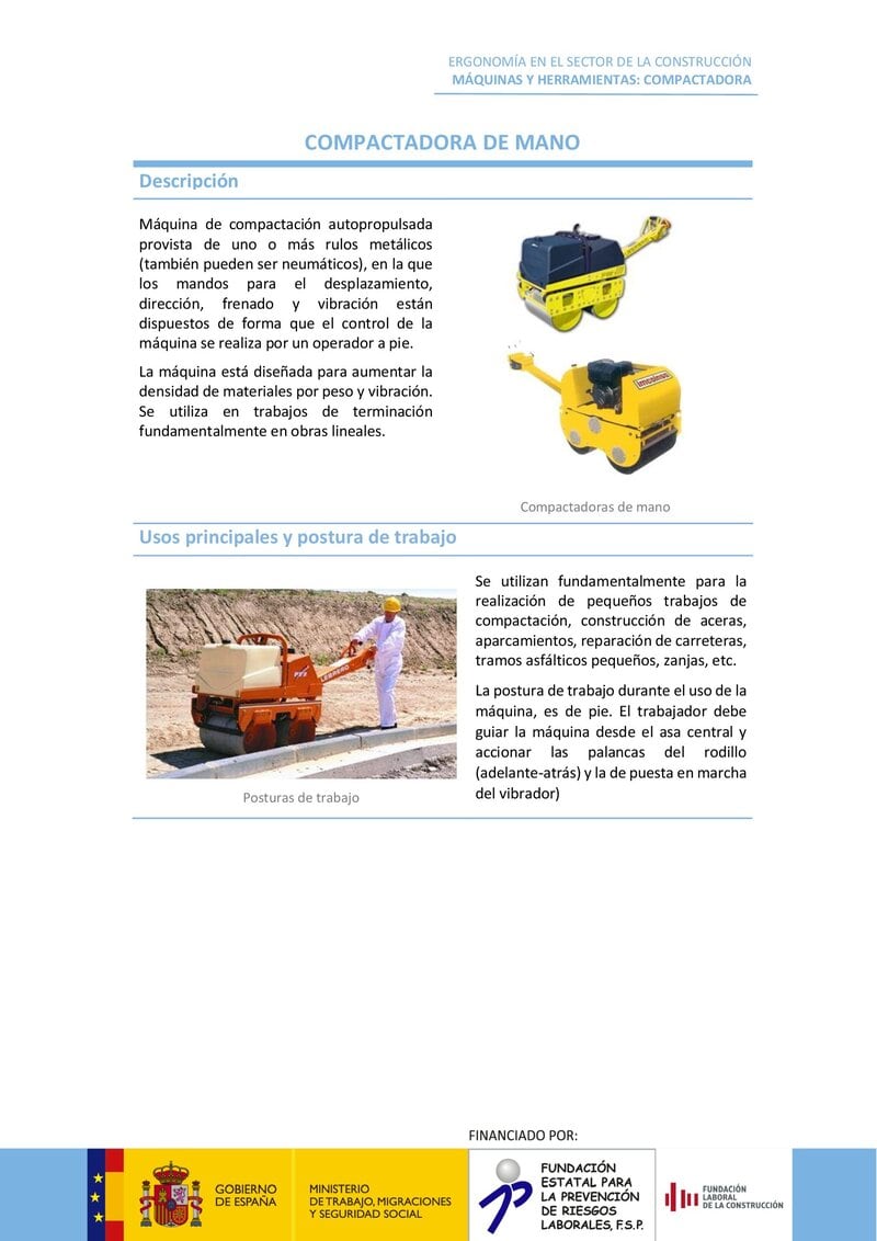 Compactadora de mano. Riesgos ergonómicos y recomendaciones.