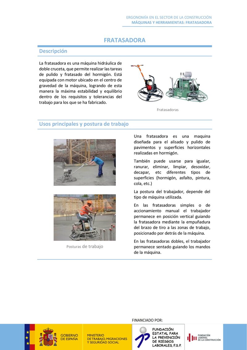 Fratasadora. Riesgos ergonómicos y recomendaciones.