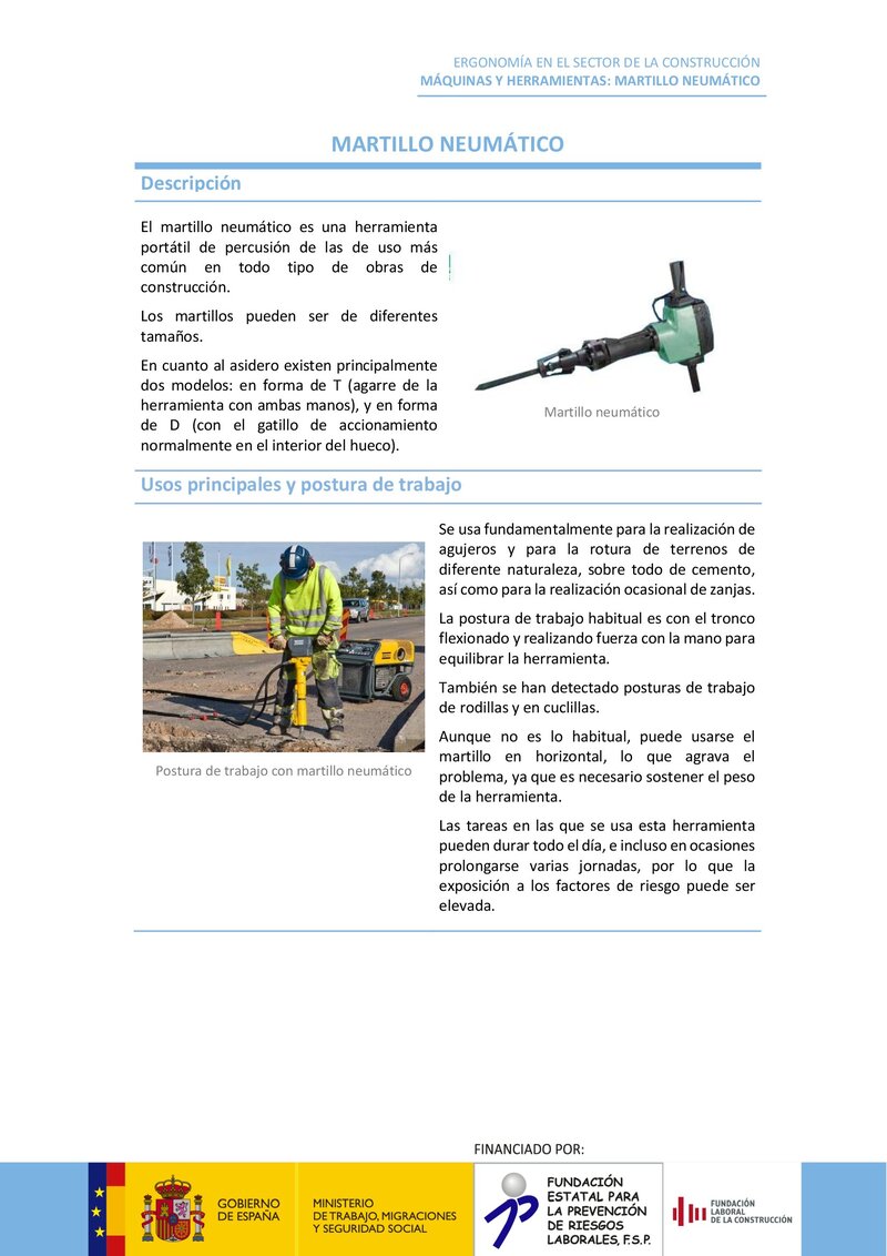 Martillo neumático. Riesgos ergonómicos y recomendaciones.