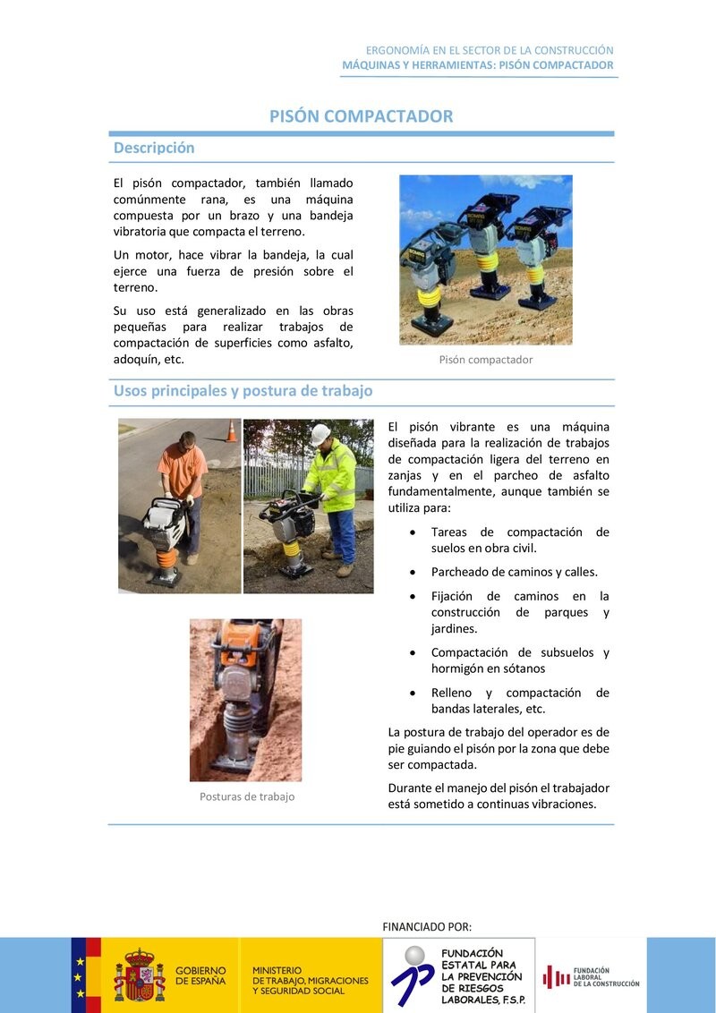 Pisón compactador. Riesgos ergonómicos y recomendaciones.