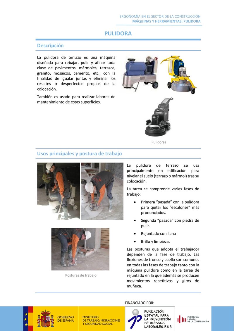 Pulidora. Riesgos ergonómicos y recomendaciones.
