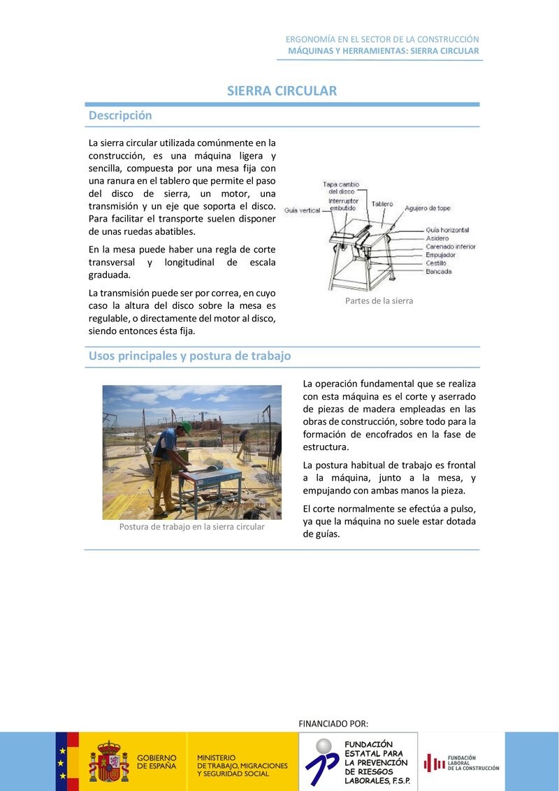 Sierra Circular. Riesgos ergonómicos y recomendaciones.
