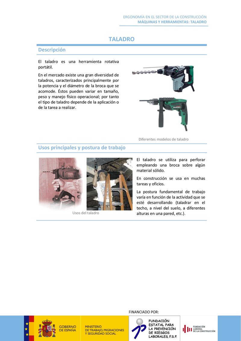 Taladro. Riesgos ergonómicos y recomendaciones.
