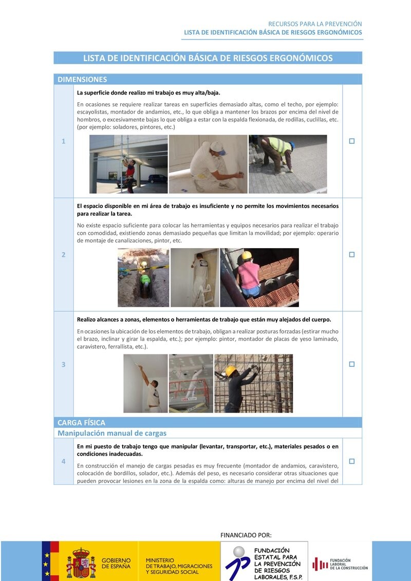 Lista de identificación básica de riesgos ergonómicos.