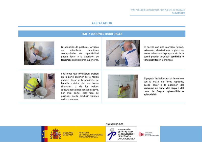 Lesiones habituales por riesgos ergonómicos. Alicatador.