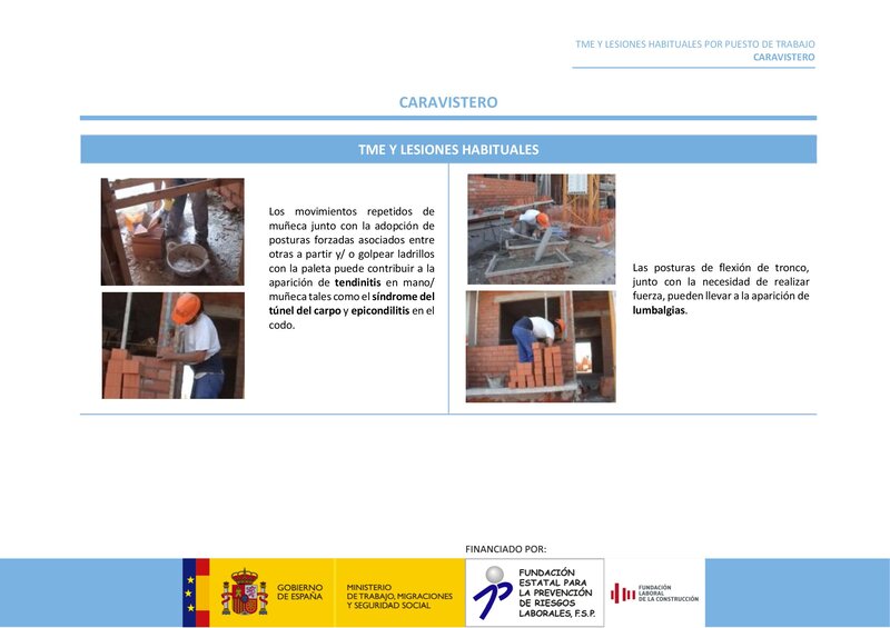 Lesiones habituales por riesgos ergonómicos. Tabiquero.