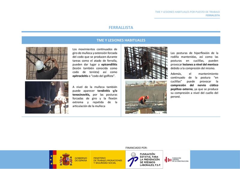 Lesiones habituales por riesgos ergonómicos. Ferrallista