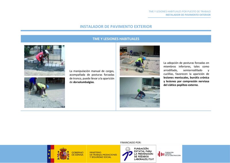 Lesiones habituales por riesgos ergonómicos. Instalador de pavimento.