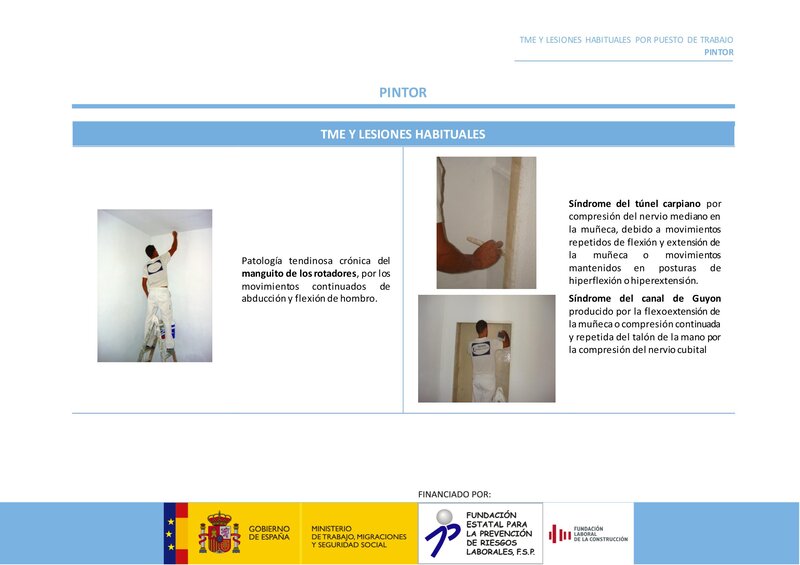 Lesiones habituales por riesgos ergonómicos. Pintor.
