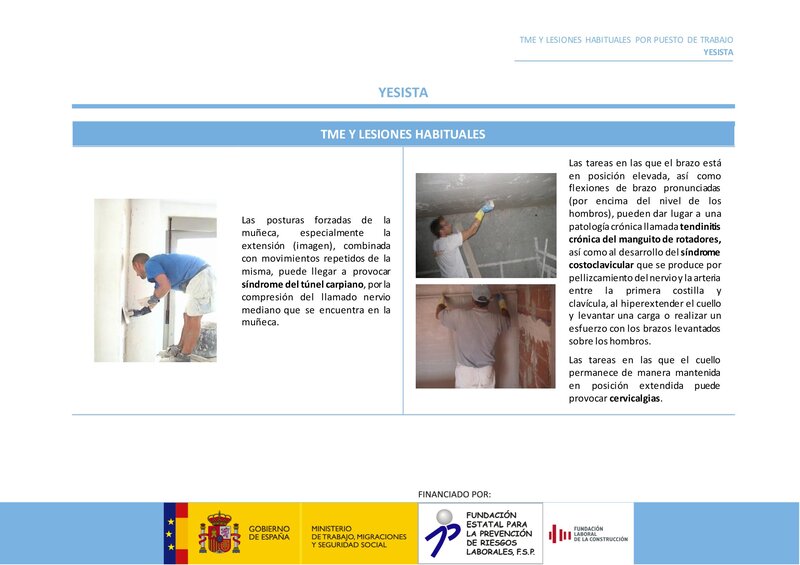 Lesiones habituales por riesgos ergonómicos. Yesista