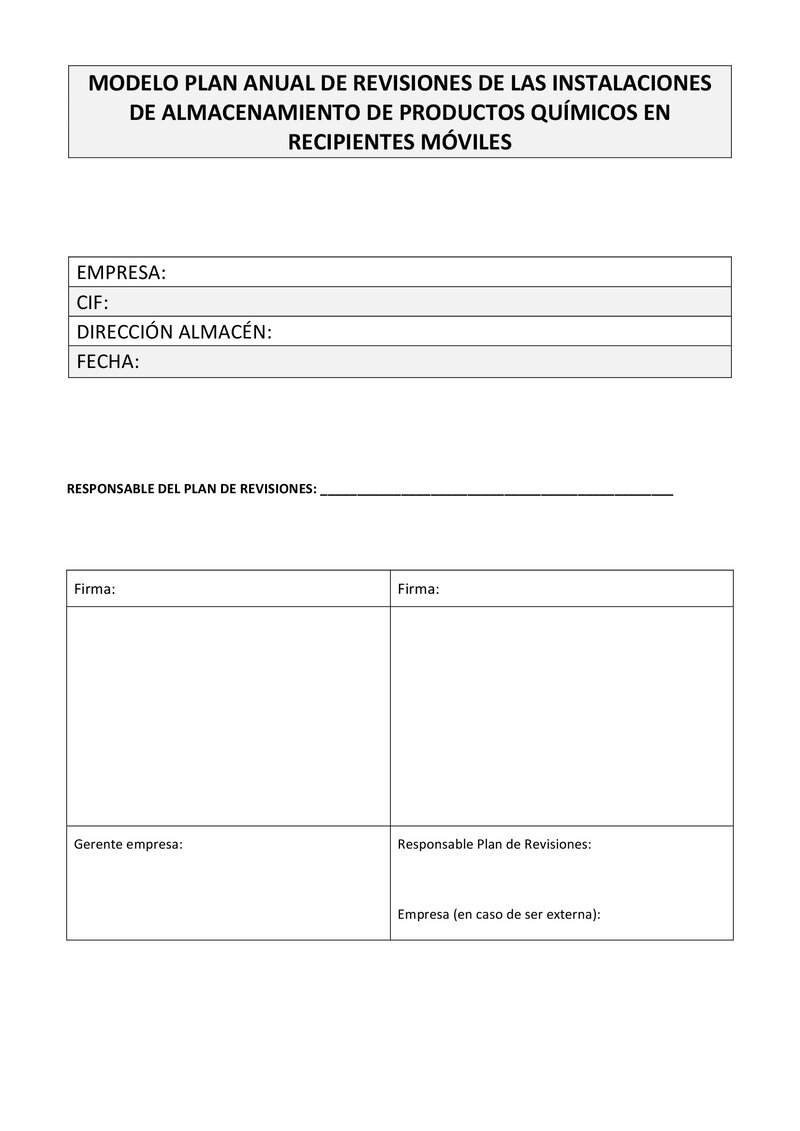 Manual productos químicos. Anexo IV. Plan de revisión